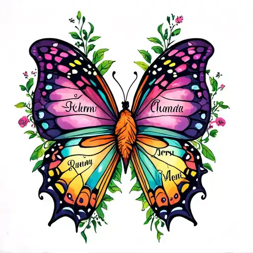butterfly wings with names incorporated into the design tattoo design idea