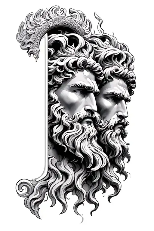 Poseidon and zeus face made tattoo design idea