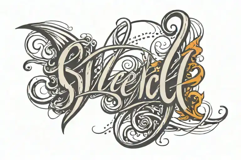 A bold cursive tattoo spelling out 'Silence' in sharp, street-style lettering. The letters should be sleek and connected tattoo design idea