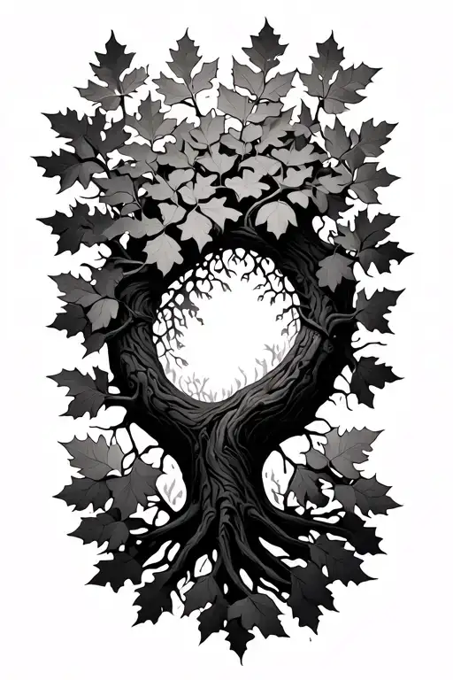 Dian Cécht tree of life and oak leafs tattoo design idea