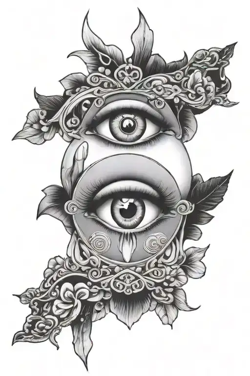 third eye heaven with praying hands tattoo design idea
