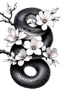 snake wrapped japenese cherry blossoms tattoo design idea