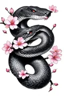 snake wrapped japenese cherry blossoms tattoo design idea
