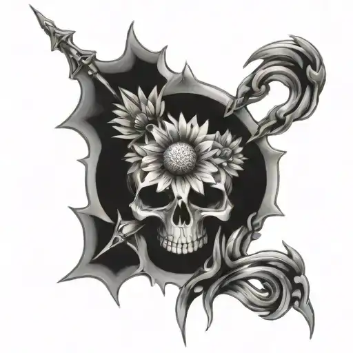 daisy chain surrounding melted armour tattoo design idea