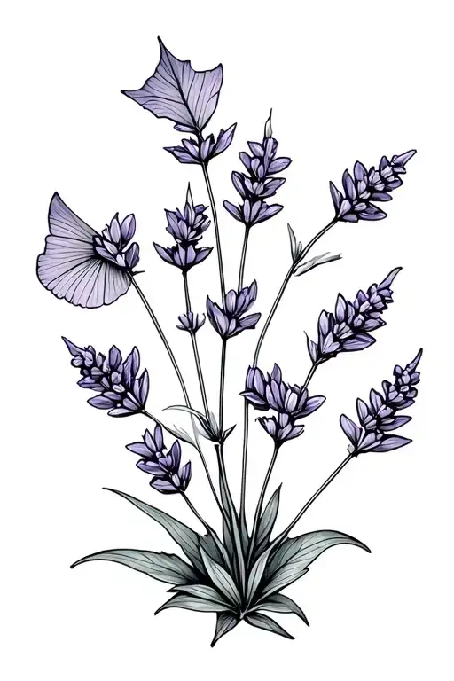 lavender plant with a gingko leaf behind it tattoo design idea