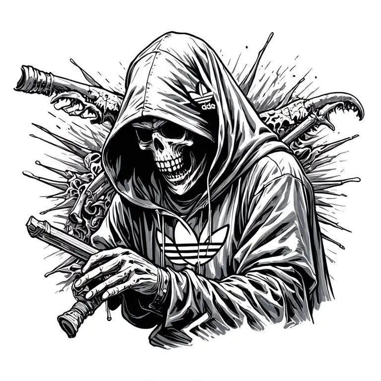 grim reaper wearing a addidas hoodie tattoo design idea
