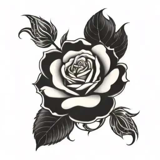 rose, no stem, black and white, drawing style tattoo design idea