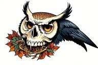owl skull raven Throat tattoo design idea