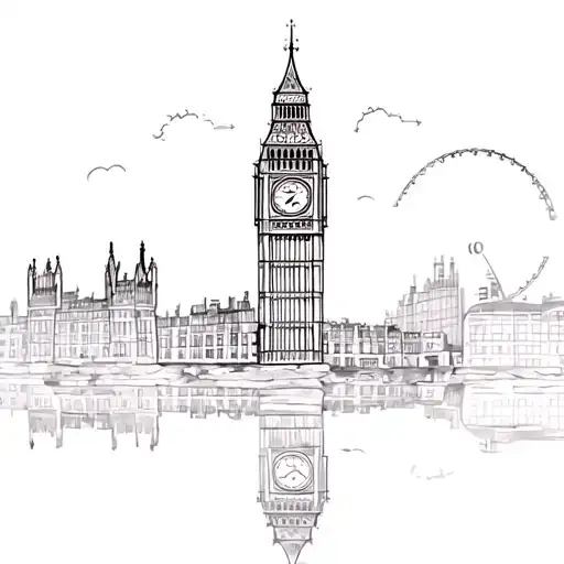 big ben with london eye behind tattoo design idea