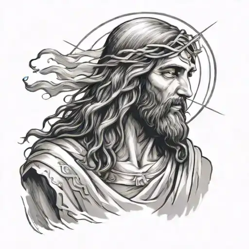 JESUS CALM STORM BLCK AND WHITE tattoo design idea