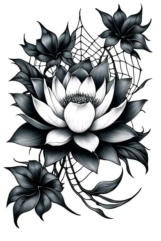 lotus flower spider web tattoo design idea