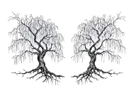 two weeping willow tree intertwining tattoo design idea
