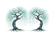 two weeping willow tree intertwining tattoo design idea