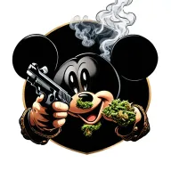 Gangster mickey mouse smoking weed with a gun in his hands  tattoo design idea