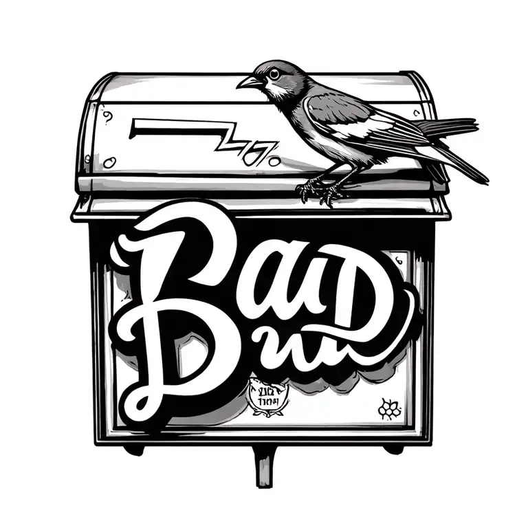 "Dad" A canaries bird on top of a royal mail post box tattoo design idea