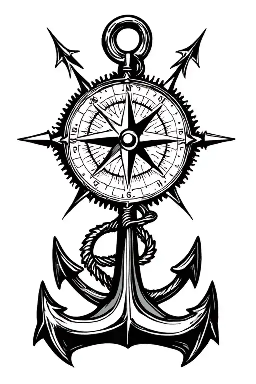 compass and anchor connected tattoo design idea