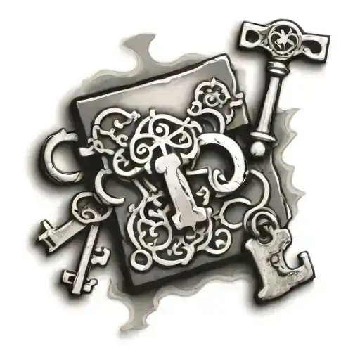 lock and key puzzle pieces tattoo design idea