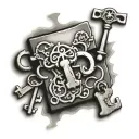 lock and key puzzle pieces tattoo design idea