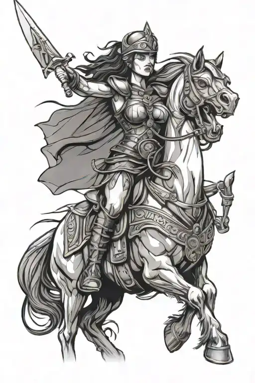 valkyrie warrior woman riding tattoo design idea