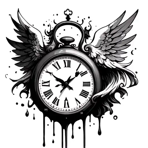 cant be your angel all the time clock melting tattoo design idea