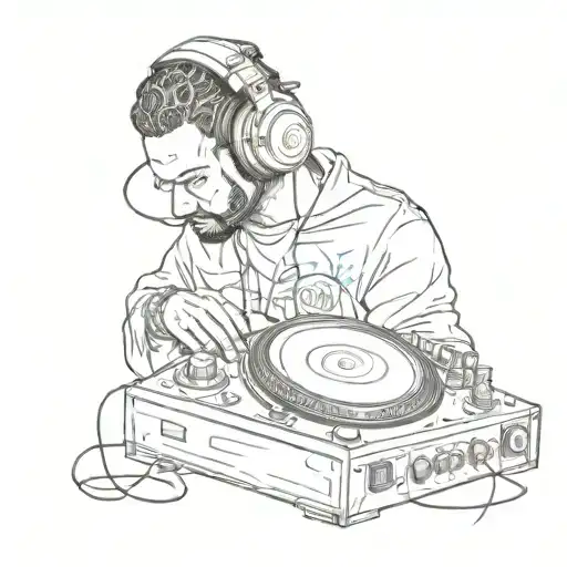 hip hop graffiti style dj deck with headphones tattoo design idea