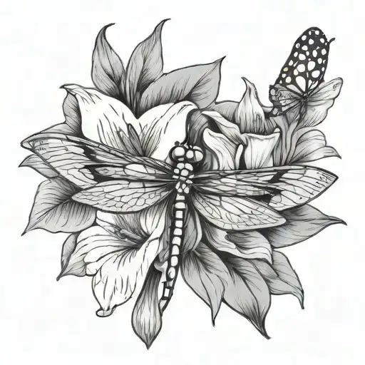 dragonfly and calla lilies tattoo design idea