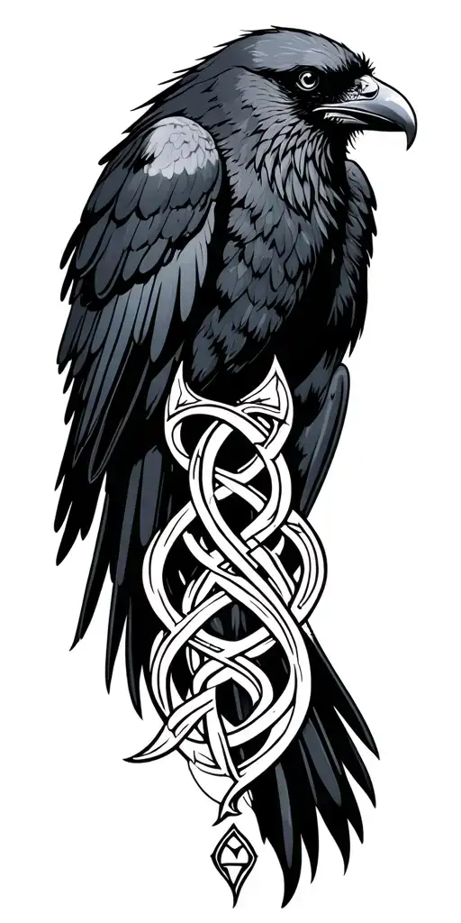Celtic runic script with raven on top tattoo design idea