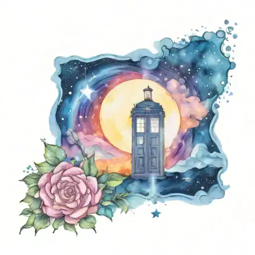 tardis and the starry night painting inspired tattoo tattoo design idea