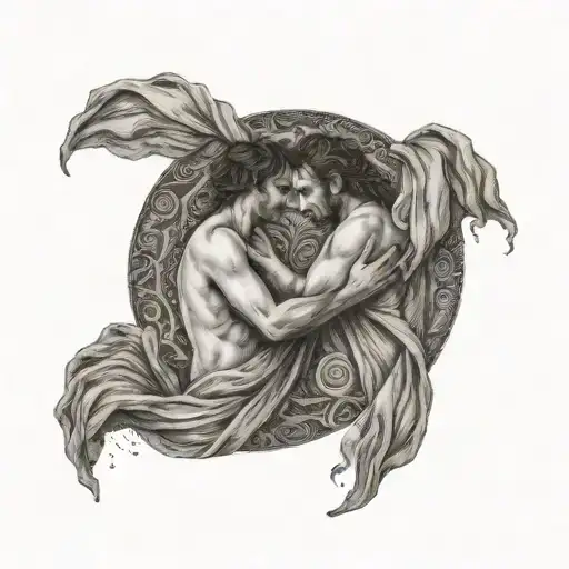 man and woman together with a blanket on in the middle of a hurricane with lost souls around them (dante's inferno) tattoo design idea