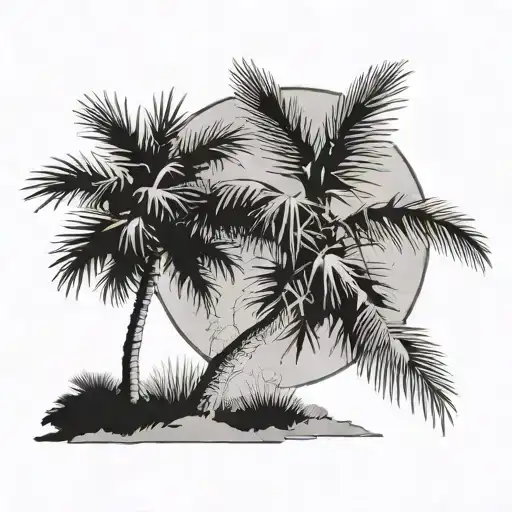 palmetto tree with a crescent moon tattoo design idea