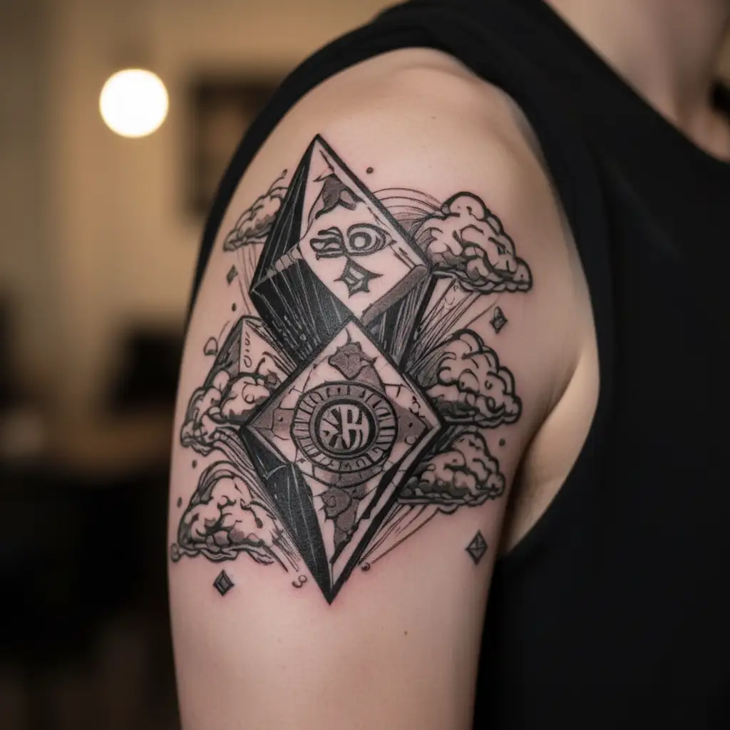 money diamonds with clouds tattoo design idea