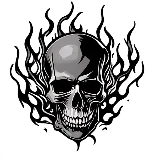 skull flames left arm half sleeve tattoo design idea