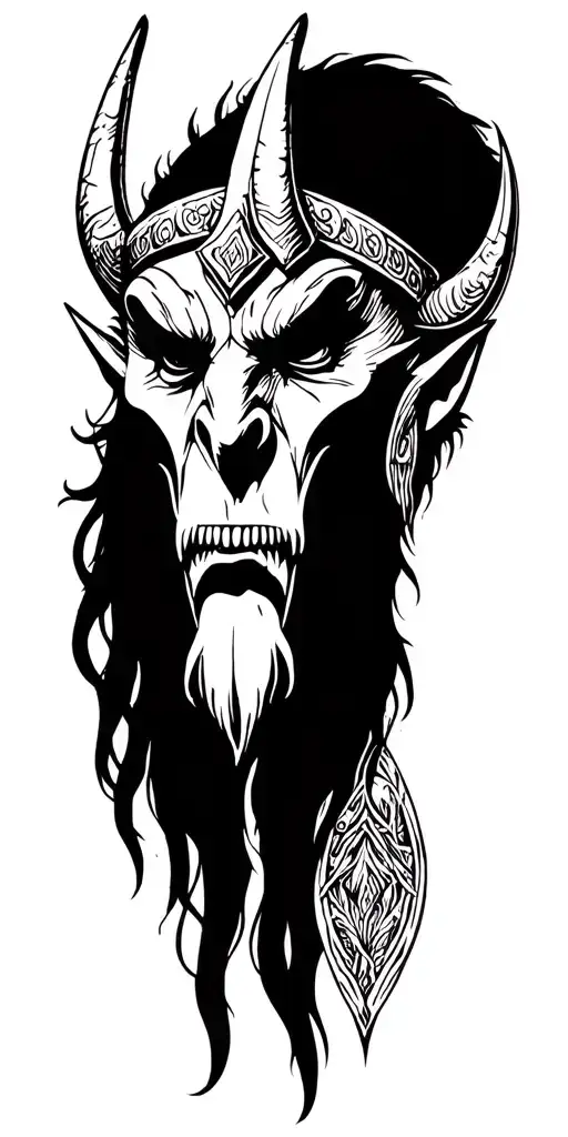 viking Demon Face outline tattoo design idea