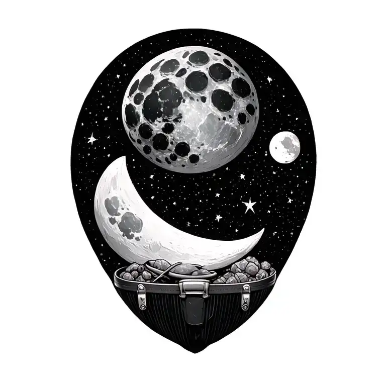 moon stuffing constelations in a suitcase tattoo design idea