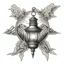 lantern with mountains tattoo design idea