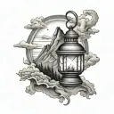 lantern with mountains tattoo design idea