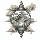 lantern with mountains tattoo design idea