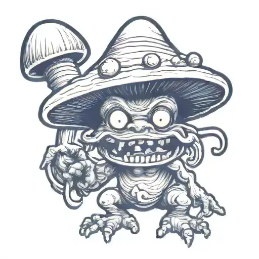 creepy mushroom goblin tattoo design idea