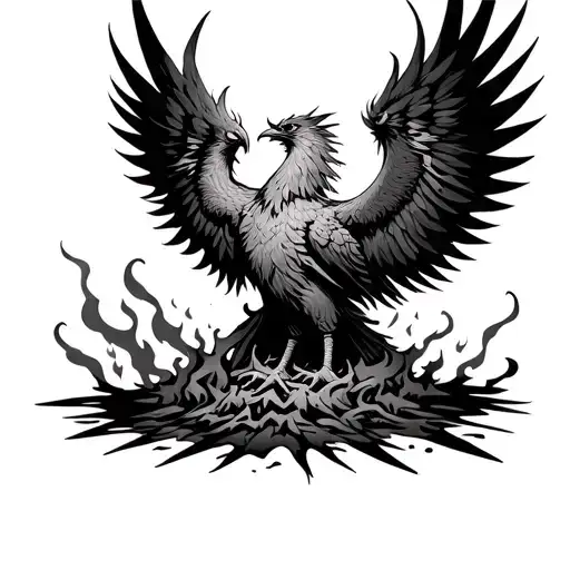 angry phoenix rising from the ashes tattoo design idea