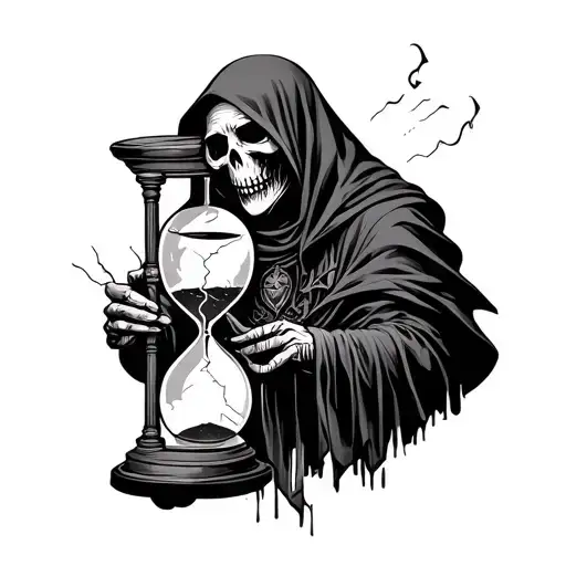 grim reaper holding a cracked hourglass tattoo design idea