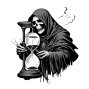 grim reaper holding a cracked hourglass tattoo design idea