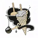 An abstract tattoo design featuring a shawarma skewer intertwined with coffee beans and ice cream cones, representing the client's unique combination of interests tattoo design idea