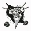 An abstract tattoo design featuring a shawarma skewer intertwined with coffee beans and ice cream cones, representing the client's unique combination of interests tattoo design idea