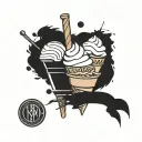 An abstract tattoo design featuring a shawarma skewer intertwined with coffee beans and ice cream cones, representing the client's unique combination of interests tattoo design idea