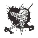 An abstract tattoo design featuring a shawarma skewer intertwined with coffee beans and ice cream cones, representing the client's unique combination of interests tattoo design idea