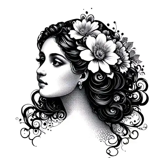 floral lady head tattoo design idea