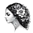 floral lady head tattoo design idea