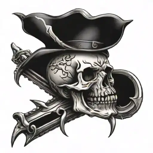 Northern pike skull and bones jolly roger  tattoo design idea