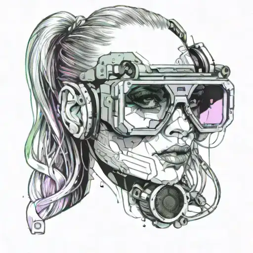 cyberpunk woman sunglasses sexy music speaker rave tattoo design idea