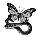 The butterfly is centered, wings openThe snake wraps diagonally across it, turtle shell tattoo design idea